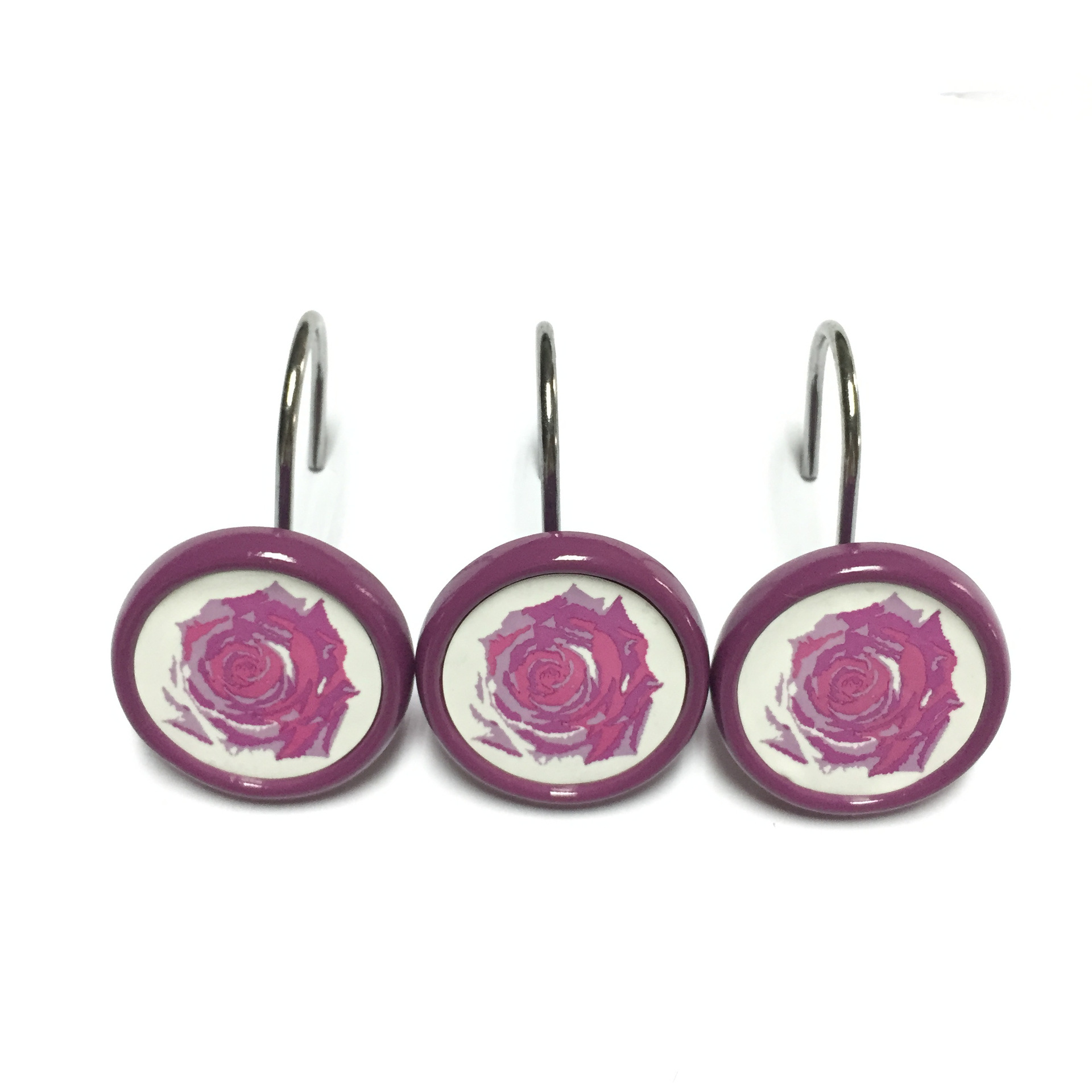 厂家定制树脂浴帘挂钩 粉色玫瑰浴帘挂钩 花纸系列浴帘挂钩