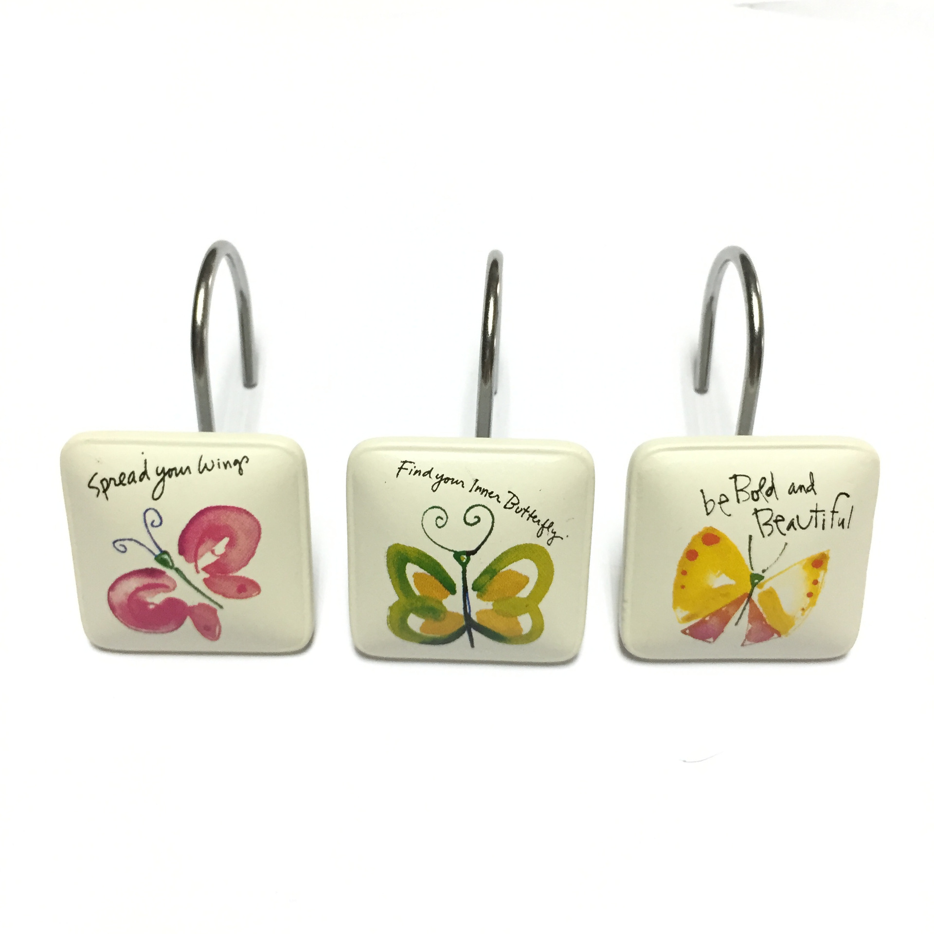 厂家定制树脂浴帘挂钩 彩蝶浴帘挂钩 花纸系列浴帘挂钩